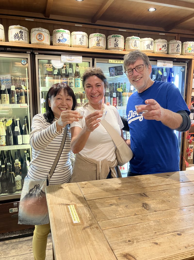 Tasting sake at a shop in Monzen-Nakacho
